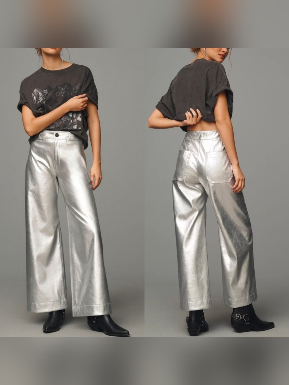 NWT $178 Anthropologie Maeve Ettie High Rise Crop Wide Leg Pants Silver 29 PETIT